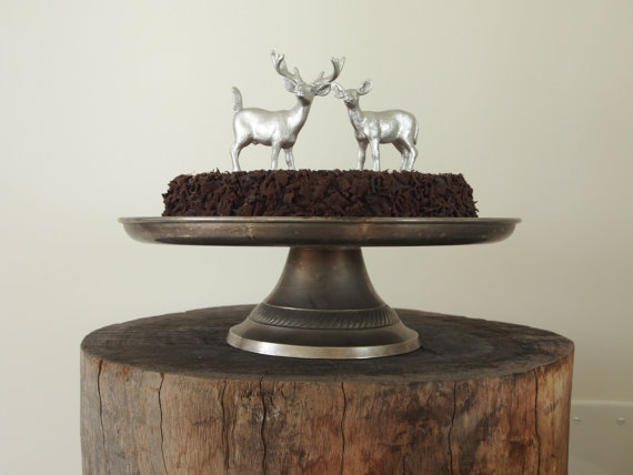 Hochzeit - Silver Deer Wedding Cake Topper, Bride and Groom, Woodland, Rustic Wedding