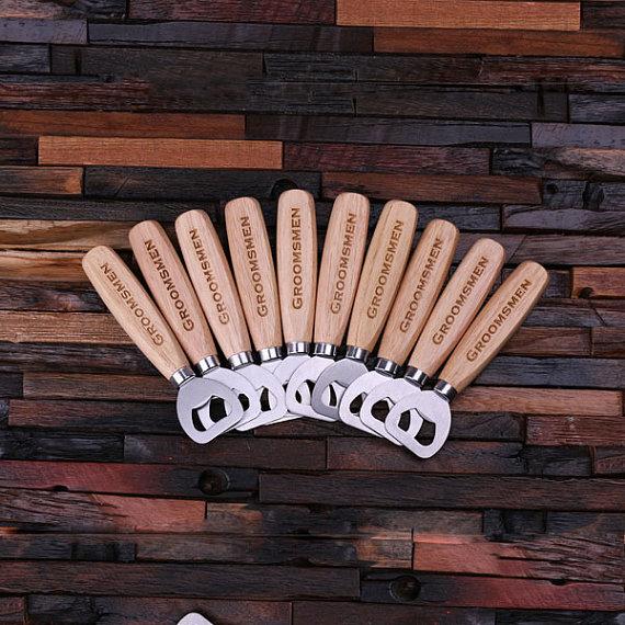 Hochzeit - Personalized Wood Beer Bottle Opener - Engraved and Monogrammed , Nifty Groomsmen Gift (024237)