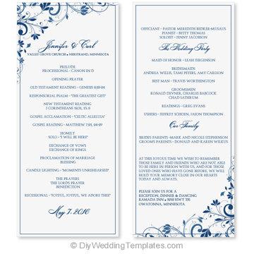 Wedding - Wedding Program Template - Instant Download  - EDIT  YOURSELF - Chic Bouquet (Navy) Tea Length - Microsoft Word Format