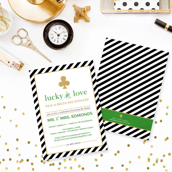 Wedding - Kate Spade Inspired "Lucky in Love" Printable Engagement Party - Bridal Baby Shower Invitation 5x7 - custom text - your choice of color