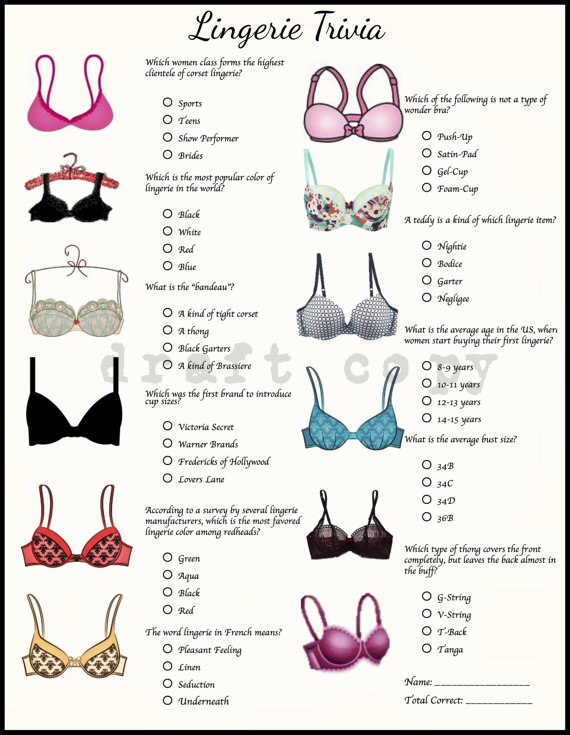 زفاف - Bachelorette Party Game- Lingerie Trivia-Instant Download