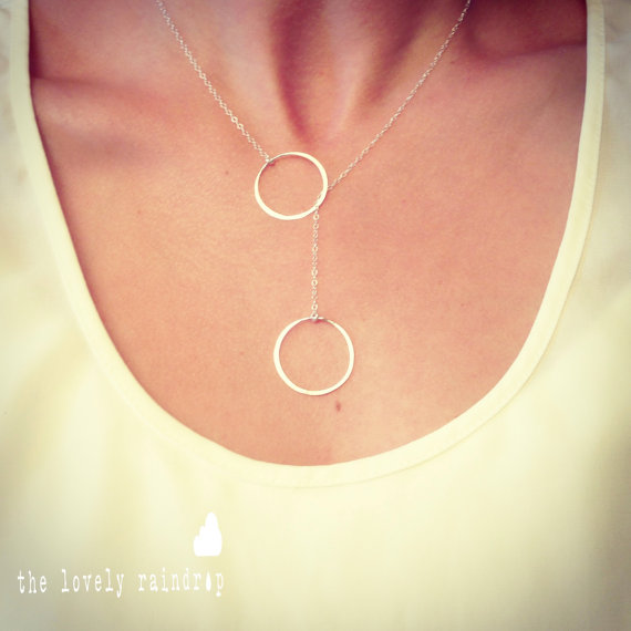 Hochzeit - Sterling Silver Eternity/Circle Lariat Necklace - 3/4" in diameter - Sterling Silver Fine Chain - Perfect Gift - Wedding Jewelry - Simple