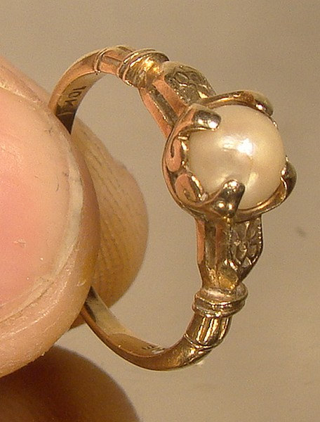 Mariage - Vintage Art Deco Lorie 10K Pearl Pinkie Ring c1930