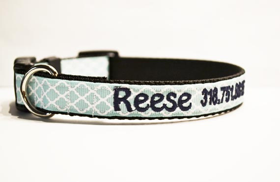 Wedding - NEW:Personalized - Aqua Moroccan Dog Collar - Made to order