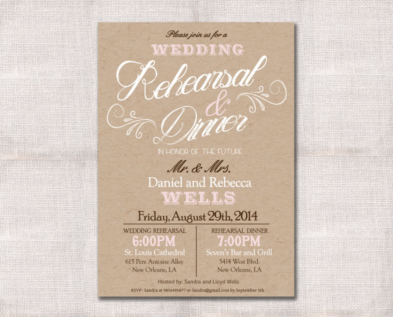 Свадьба - Wedding Rehearsal Dinner invitation custom printable 5x7