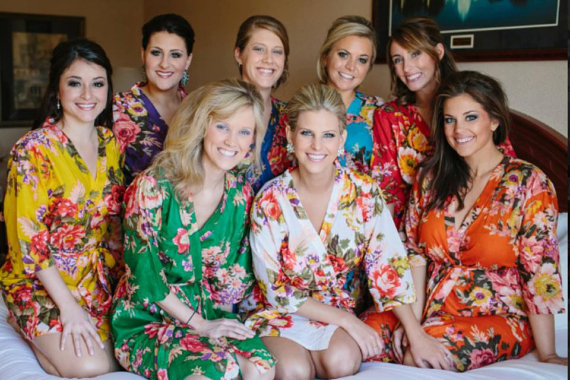 زفاف - Set of 8 Floral Kimono Crossover patterned Robe Wrap - Bridesmaids gift, Robe, Bridesmaids Robes, Bridal shower favors, baby shower, Robe