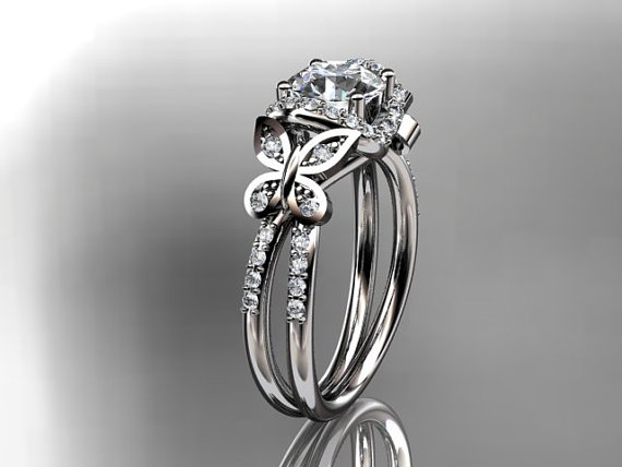 Свадьба - 14kt  white gold diamond butterfly wedding ring,engagement ring ADLR141