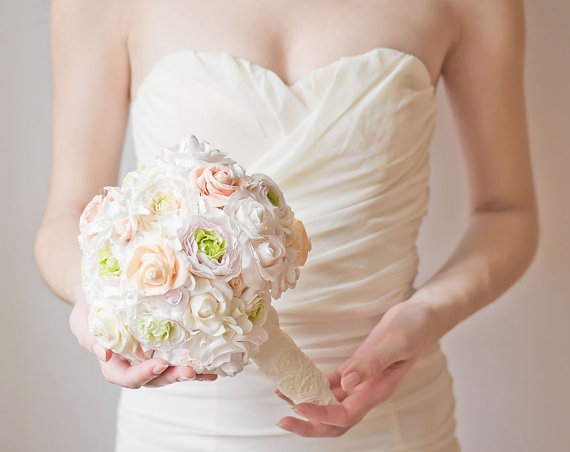 Hochzeit - Alternative bouquet - bridal wedding bouquet - pastel, pink, peach, lemon, white, ivory