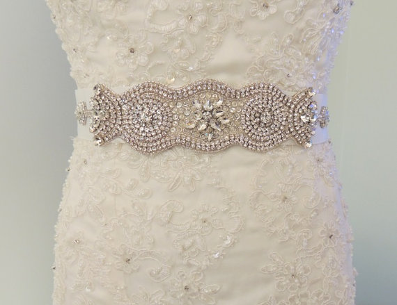 زفاف - Wedding Bridal Beaded Vintage Inspired Brooch Crystal Belt Sash Ready to ship