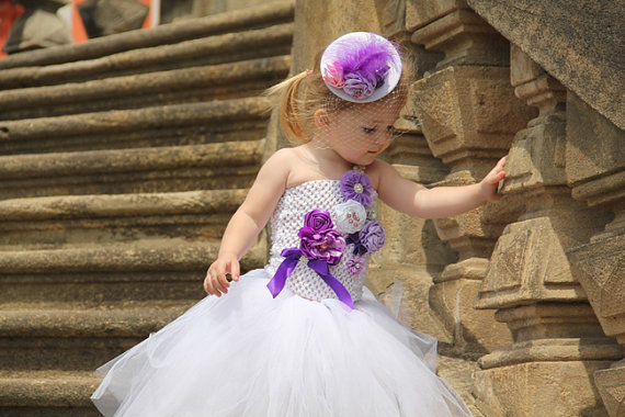 Свадьба - 2 piecies purple Flower Girl Tutu Dress, hat fascinator  set, purple flower girl dress, flower girl tutu dress ready to ship,