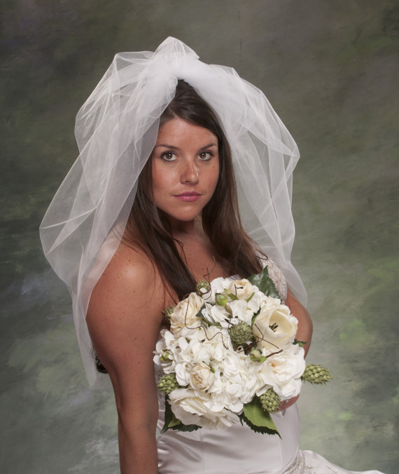 Wedding - Single Layer Bubble Veils White Bridal Headpiece Ivory Wedding Veil 32 Long Tulle