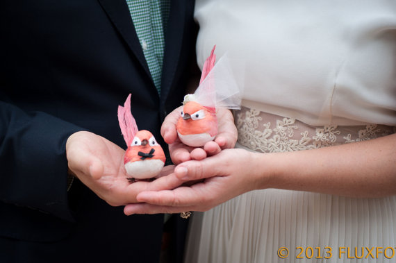 Wedding - Chipper Chickadee Love Bird Cake Topper in Carnation Pink: Unique Bride and Groom Wedding Cake Topper