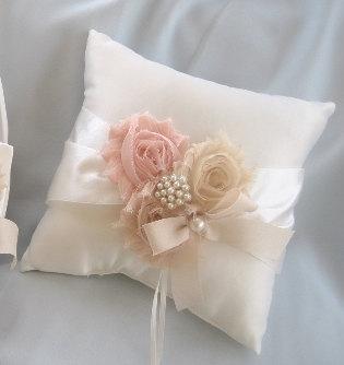 Hochzeit - Wedding Ring Pillow Ring Bearer Pillow Shabby Chic Vintage Ivory and Cream Custom Colors too