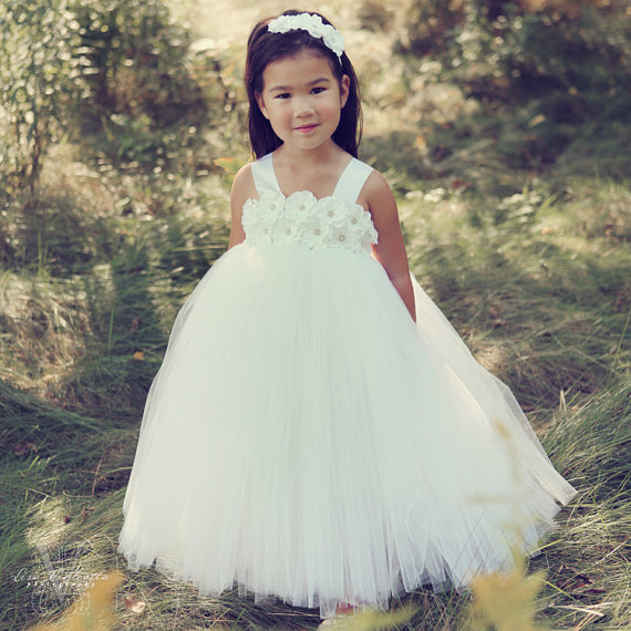 Wedding - White Flower Girl Dress..Tutu Dress..Birthday Tutu Dress.. Flower girl dress...White tutu...Baptism Dress