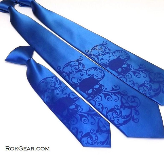 Wedding - Mens necktie and boys matching necktie Distressed Skull design by RokGear