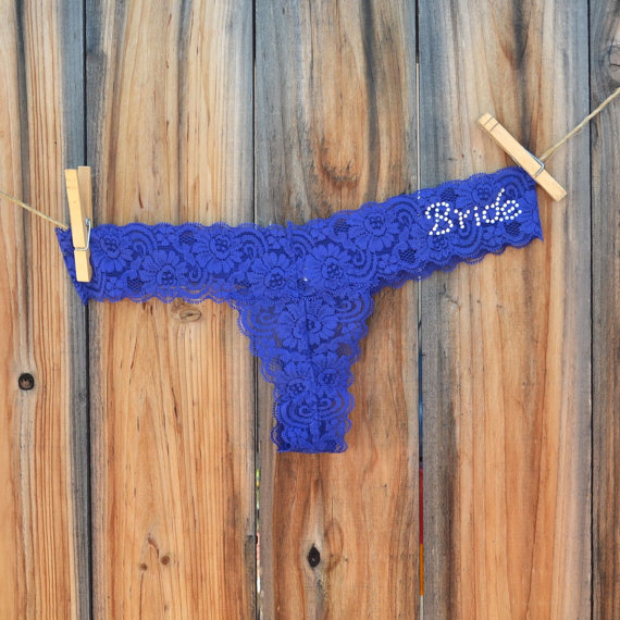 زفاف - Something Blue Cobalt BRIDE Lingerie Thong Underwear Panty Sky Blue size one size fits most