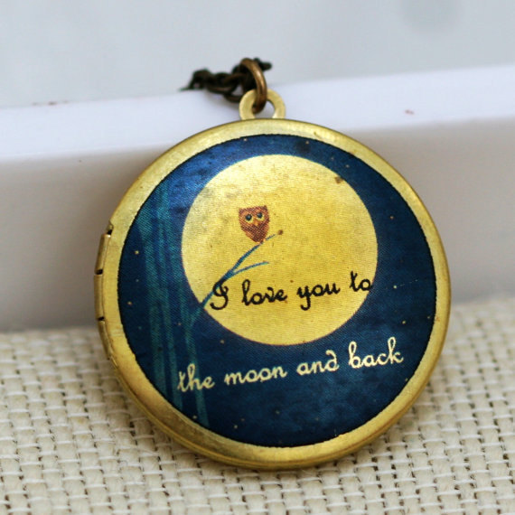 Wedding - Locket, jewelry,Necklace,Owl Locket,Pendant,Moonlight Owl,Brass locket-I love you to the moon and back ,Bridesmaid Necklace,Wedding