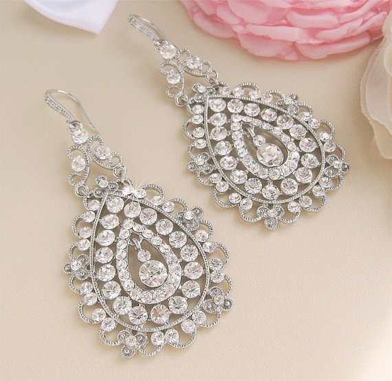 Hochzeit - Chandelier Bridal Earrings Long Wedding Earrings Big Bridal Earrings Statement Crystal Bridal Earrings Crystal Bridal Jewelry