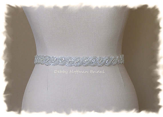 زفاف - Bridal Sash, 28 Inch Wedding Dress Belt, Beaded Crystal Belt, Jeweled Rope Belt, No. 5040S-28, Rhinestone Rope Sash, Crystal Wedding Sash