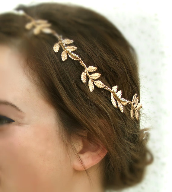 زفاف - Gold Leaf Hair Piece, Grecian Headband, Olympus ,Greek Goddess Crown,Bridal Headband, Wedding Hair Accessories