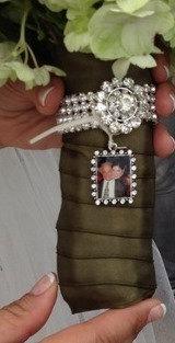 Wedding - Custom Photo Jewelry Pendant with crystal frame great for bridal bouquet memorial charm