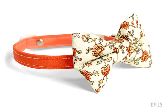 زفاف - Floral Cat Collar / Small Dog / Bow Tie / Breakaway / Buckle