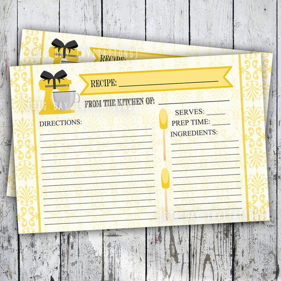 Hochzeit - Kitchen Bridal Shower Recipe Card to Match Invitation - Printable file