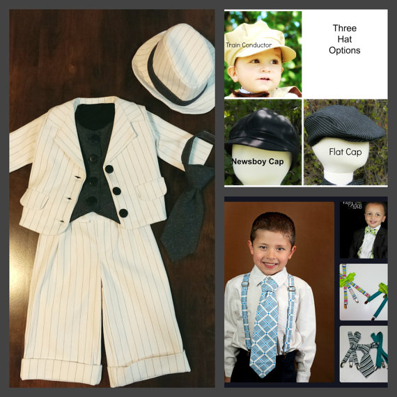 Mariage - Boys size 5-8 Suit customer create custom Suit look option Jacket, pants, hat, bow tie, necktie pants vest suspenders