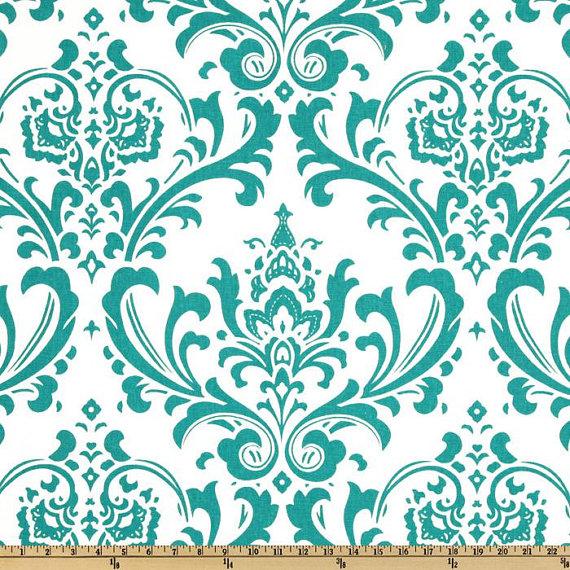Mariage - X-LONG TABLE RUNNER  108" Traditions Damask Osborne Teal /Turquoise on White Runner Wedding Bridal