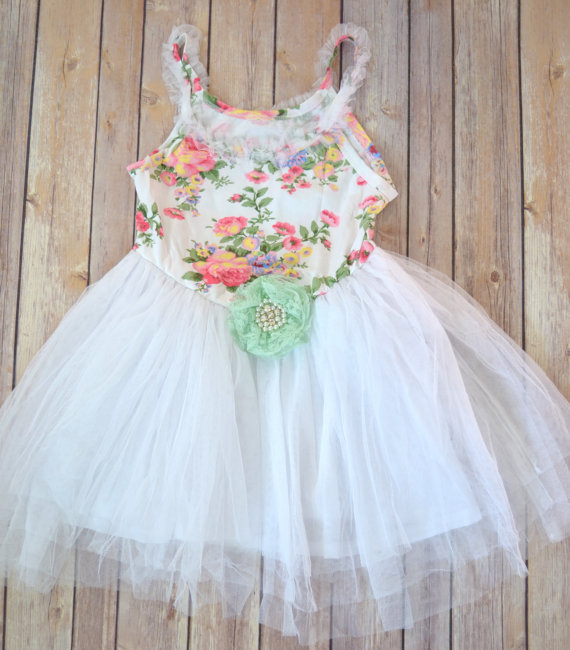 Wedding - White Tutu dress, White tulle dress, White floral dress, Flower girl dress, Ballerina party dress, Shabby Chic party dress