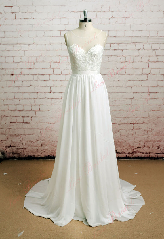 زفاف - Backless Wedding Dress, Sexy Wedding Dress, Lace Chiffon Wedding Bridal Dress with Waistband