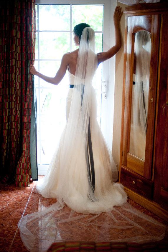 زفاف - Straight cathedral length Wedding Bridal Veil 120 inches white, ivory or diamond