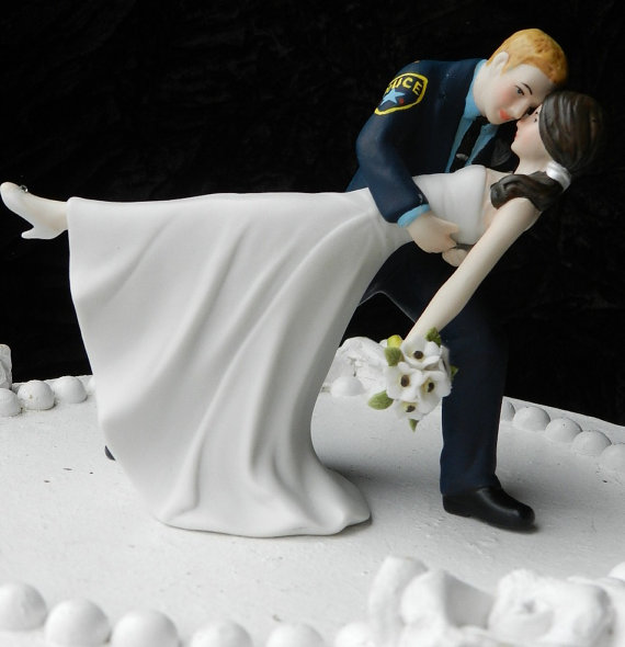 Wedding - Police Officer cop groom uniform Wedding Cake Topper Dance Bride Gun classic