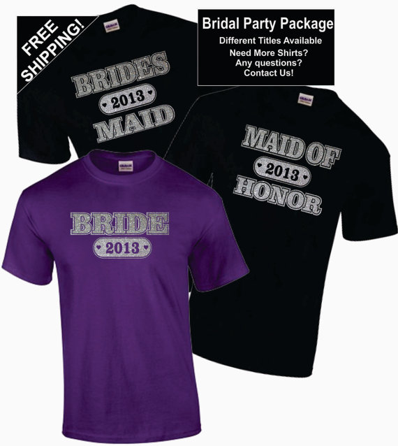 زفاف - 15 - BRIDAL / BACHELORETTE PARTY Shirts Package (Lot of 15 Shirts) Wedding Customized / Personalized T-Shirts - Glitter Free Shipping