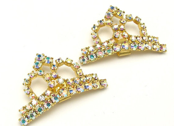 Свадьба - Shoe Clips, Vintage Shoe Clips, Rhinestone Shoe Clips, Dainty Sparkling Crystal AB Wedding Holiday Party Prom