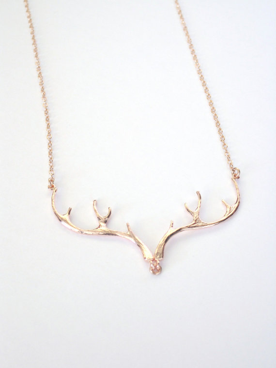 Hochzeit - Rose Gold Antler Necklace Deer Antler Jewelry Rose Gold Necklace Country Wedding Gift Country girl Bridesmaid Jewelry