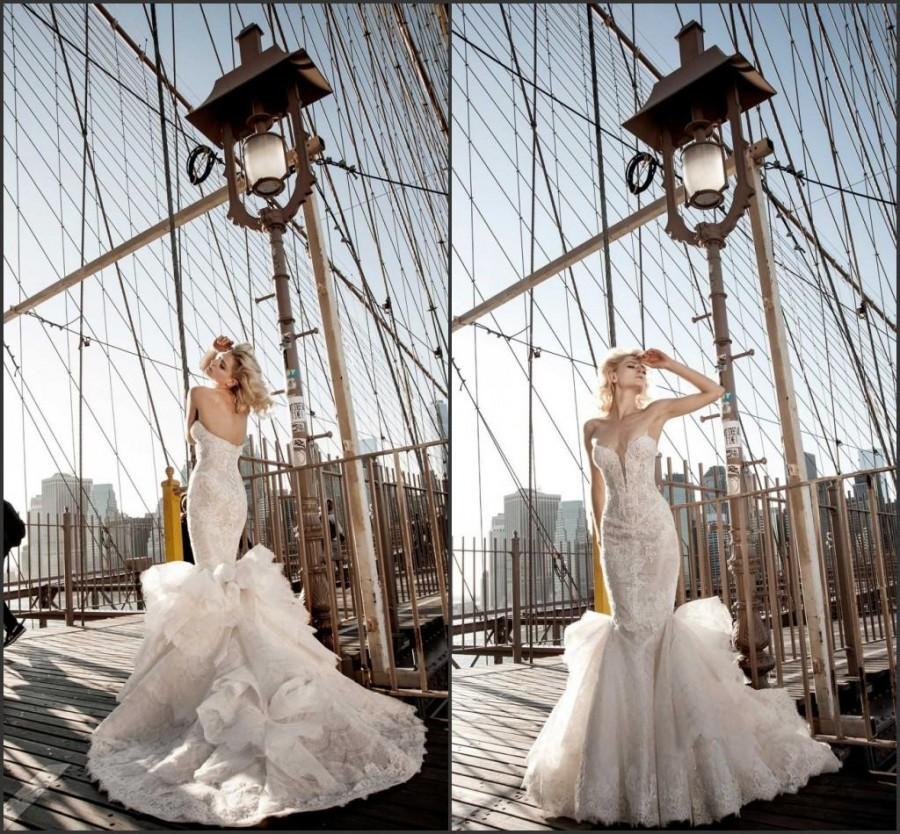زفاف - Blush Pnina Tornai Garden Lace Wedding Dresses 2015 V-Neck Puffly Bodice Appliques Custom Bridal Dresses Gowns Sexy Sweep Hot Sell, $119.33 