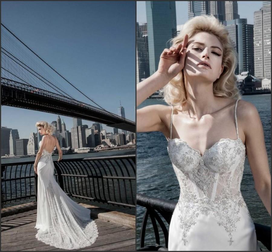 زفاف - Fashion Beach Pnina Tornai Lace Wedding Dresses Bodice With Sequins Spaghetti Straps Bridal Dresses Gowns Sweep Summer Vestido De Novia, $116.11 