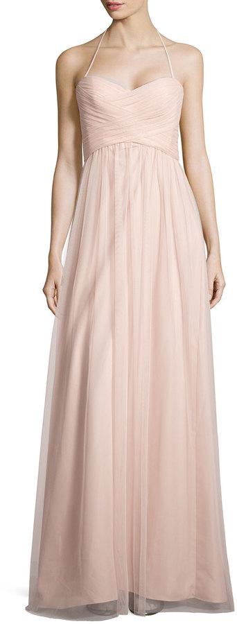 Hochzeit - Amsale Braided-Front Tulle Gown, Blush
