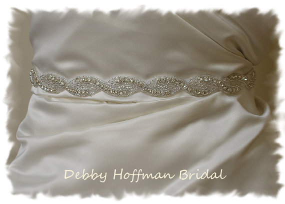 Hochzeit - Wedding Dress Sash, 29 inch Rhinestone Crystal Bridal Sash, Bridal Wedding Belt, No 1121S, Beaded Wedding Sash, Belt, Wedding Accessories