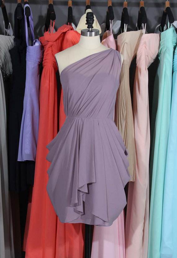 زفاف - One Shoulder Chiffon Bridesmaid Dress, Popular Chiffon Short Bridesmaid Dress/Homecoming Dress