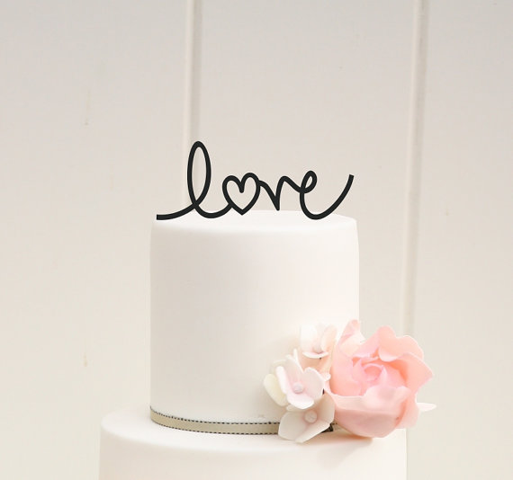 Hochzeit - LOVE with Heart Wedding Cake Topper Custom Design