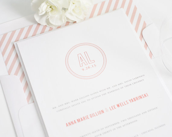 زفاف - Modern Monogram Wedding Invitation - Coral, Peach, Blush, Pink, Orange- Wedding Invitation - Chic Monogram Design - Sample Set