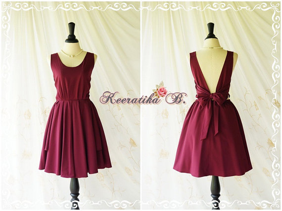 Hochzeit - A Party V Charming Dress Prom Party Dresses Maroon Red Cocktail Dress Backless V Straps Dress Wedding Bridesmaid Dress Custom Made XS-XL