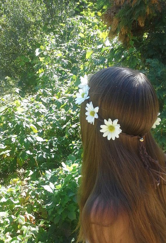 Mariage - Daisy Flower Crown, Flower Headband, Daisy Head Band, White Daisies, Coachella , Hippie Headband, Daisy headband, Flower Child, White Flower
