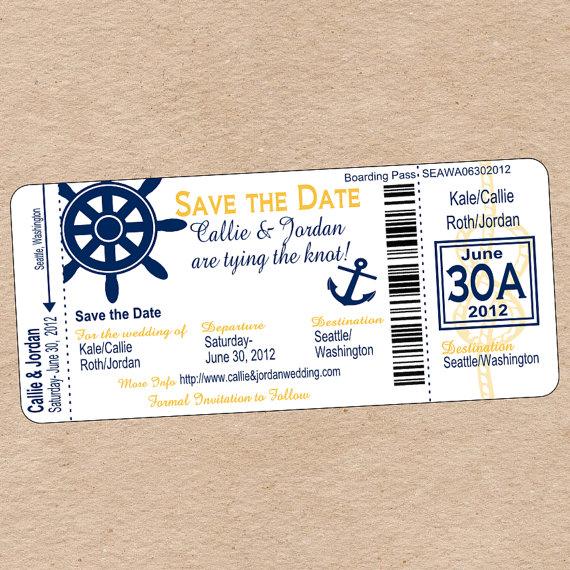 Hochzeit - Nautical Boarding Pass Save the Date or Wedding Invitation - DIY Printable
