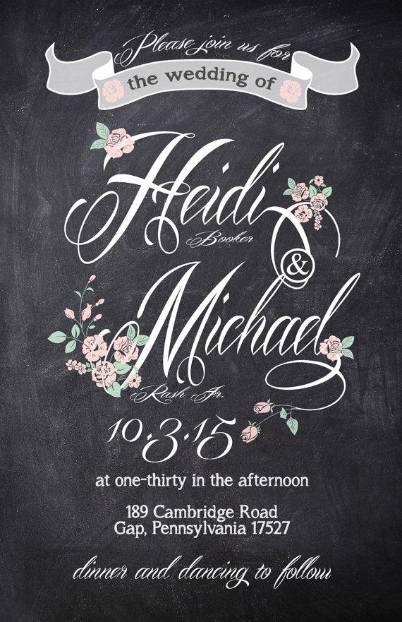 Mariage - Chalkboard Wedding Invitations - Black and White Typography - Custom Listing for mikerash