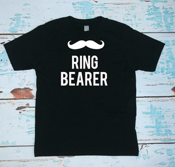 Wedding - Ring Bearer T-Shirt with mustache. Ring Bearer shirt with mustache detail at the neck.Usher t-shirt for boy in wedding party. Ring Security