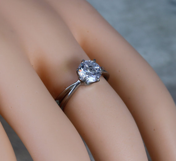 زفاف - Solitaire 2ct Genuine white Sapphire gemstone ring in Titanium or White gold - handmade engagement ring -