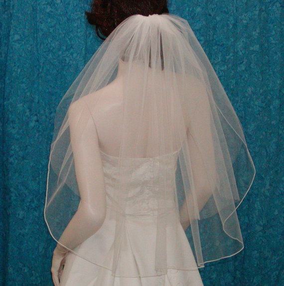 زفاف - wedding veil Ivory bridal veils Two Tier  Elbow Length sheer blusher pencil edge veil